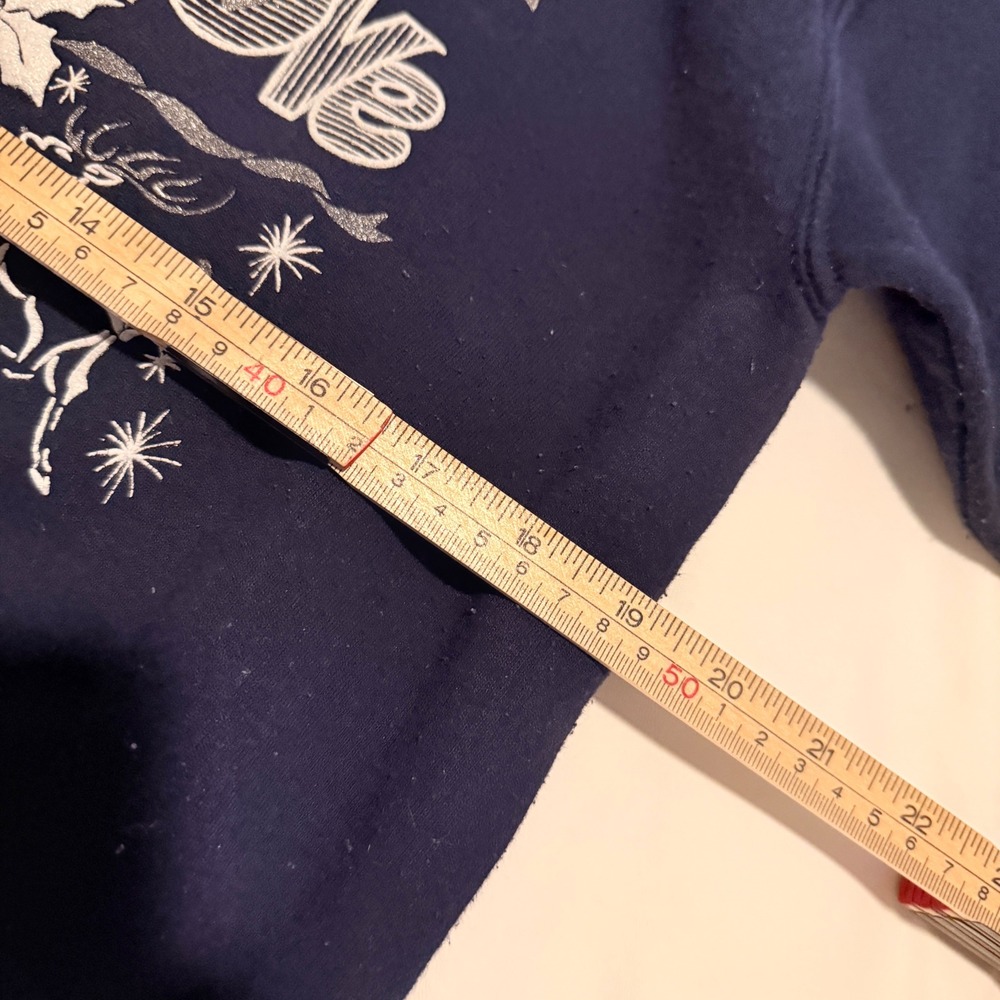 Gildan Sweatshirt Women M Navy Blue Vintage 90s Holiday Peace Joy Love Graphic - Picture 6 of 7